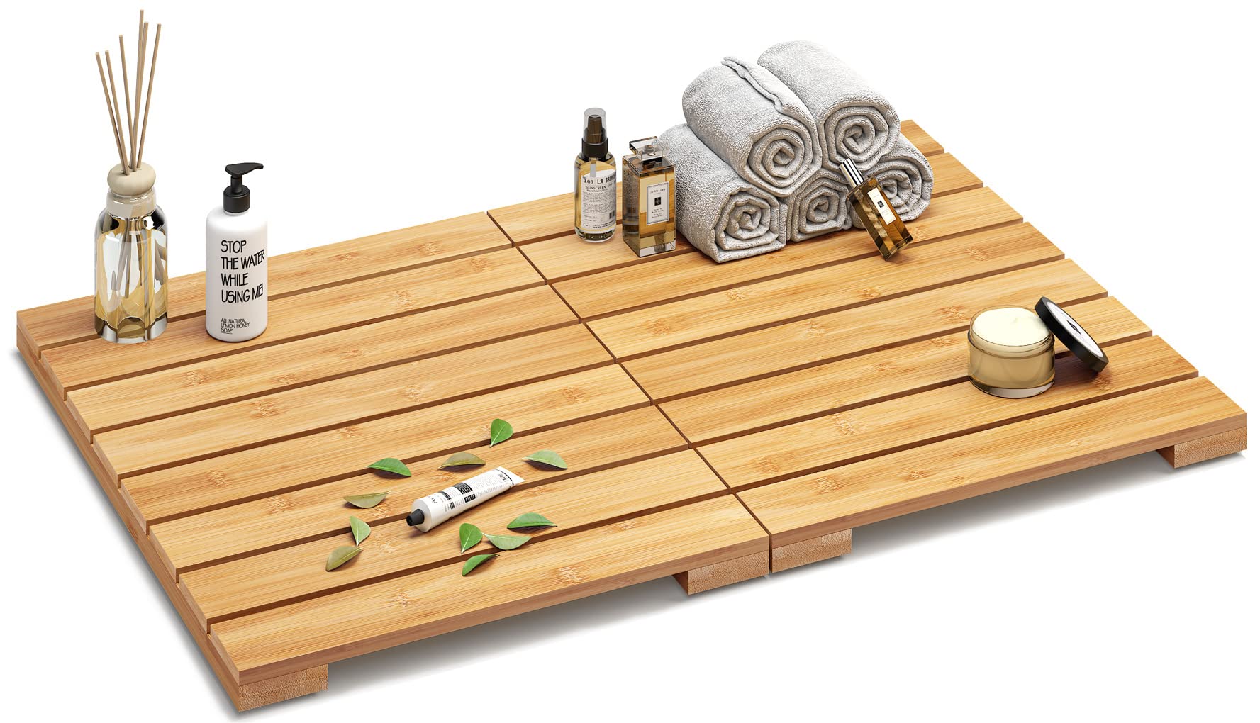 viewcare bamboo mat front view showing assembled condition and compact design for quick setup
