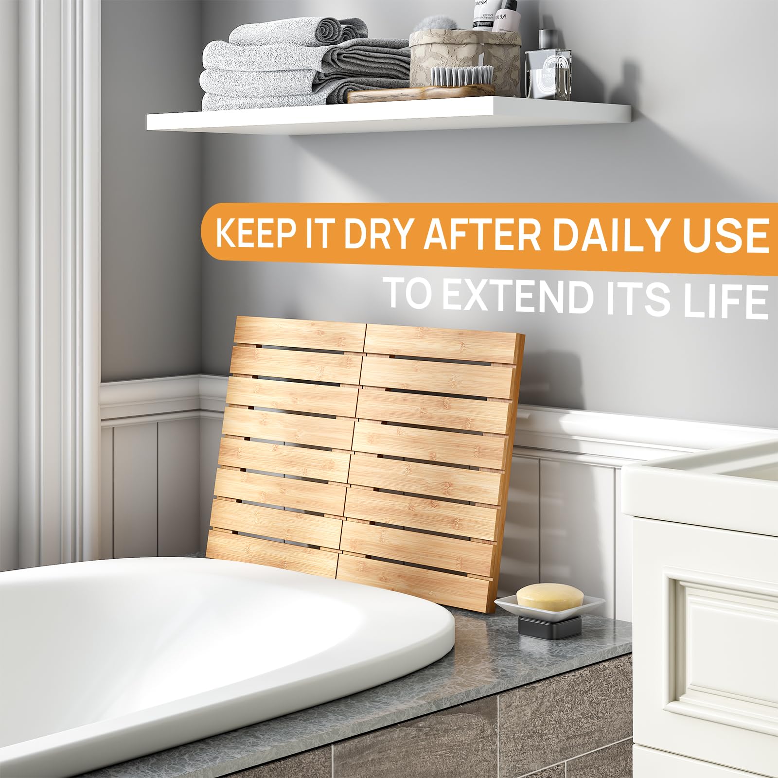 viewcare mat placed in bathroom offering stylish, fast-drying surface after shower