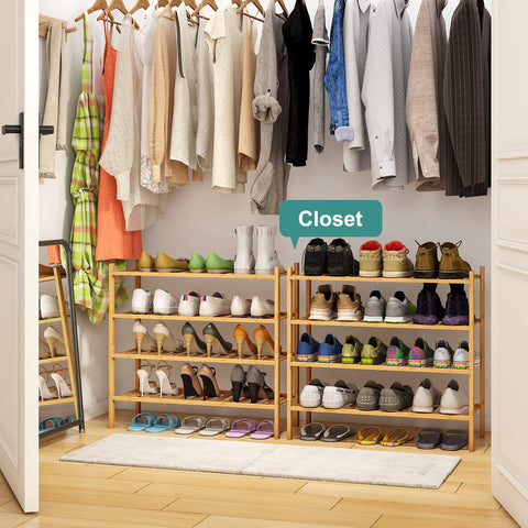 viewcare shoe rack side profile highlighting sturdy bamboo frame and stability