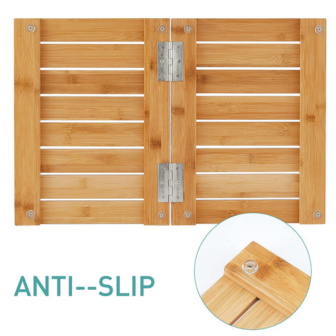 viewcare mat supporting weight to show heavy-duty bamboo strength and 200 lb capacity