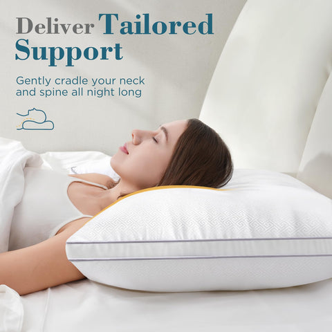 viewstar pillows styled on a made bed conveying hotel-like comfort