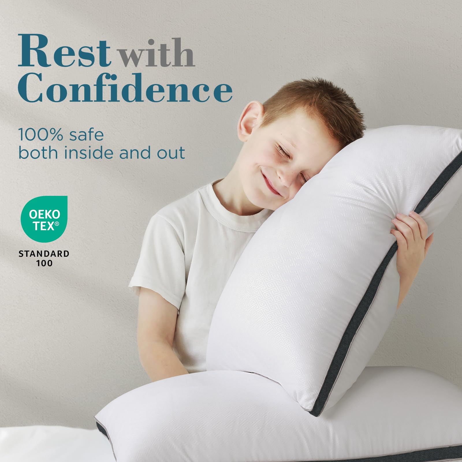viewstar pillows styled on bed demonstrating firm support and modern color