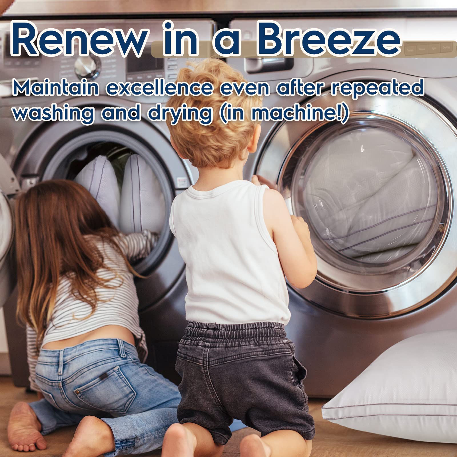 viewstar pillows in washing machine illustrating machine-washable convenience and care