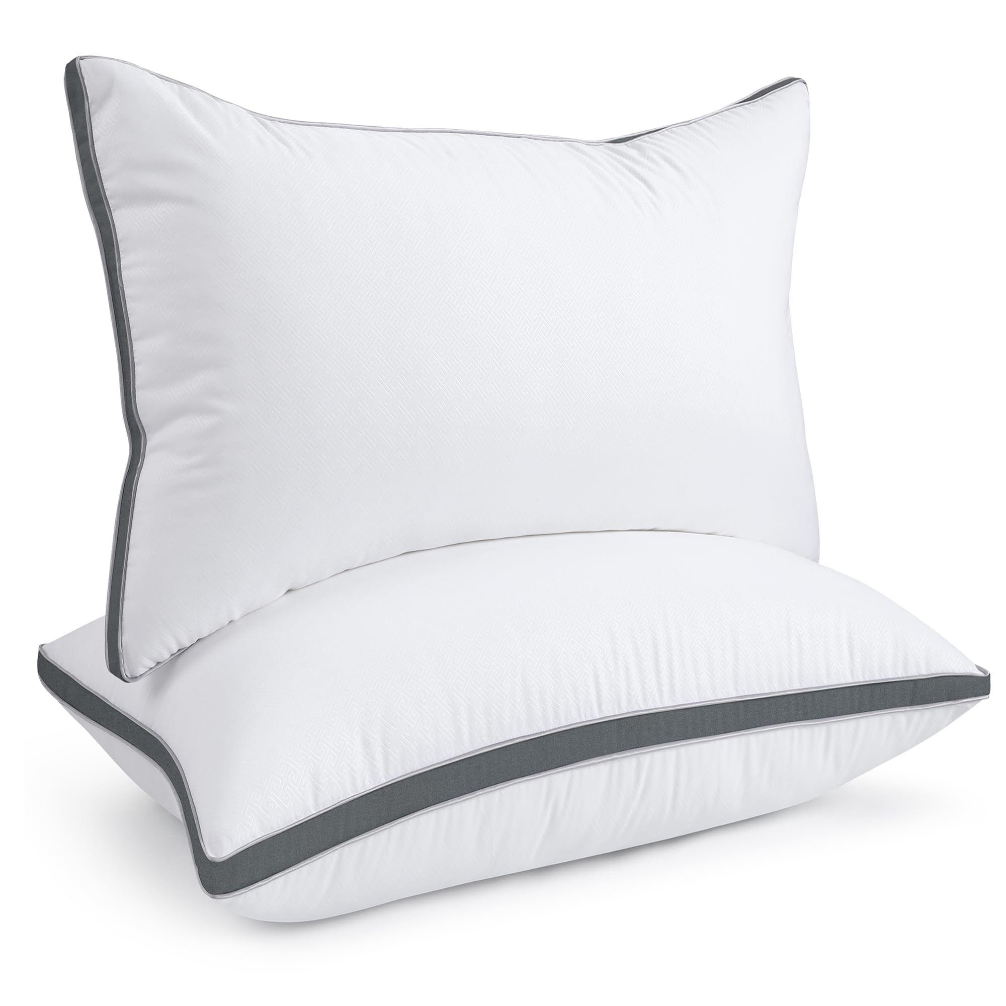 viewstar front packaging showing two dark grey queen pillows and set benefits