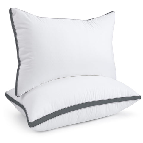 viewstar front packaging showing two dark grey queen pillows and set benefits