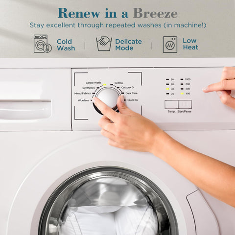 viewstar pillow placed in washing machine ready for easy cleaning