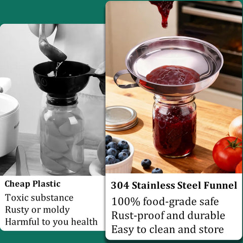 Vigamimn jam ladle and funnel in use for neat jar filling and less waste