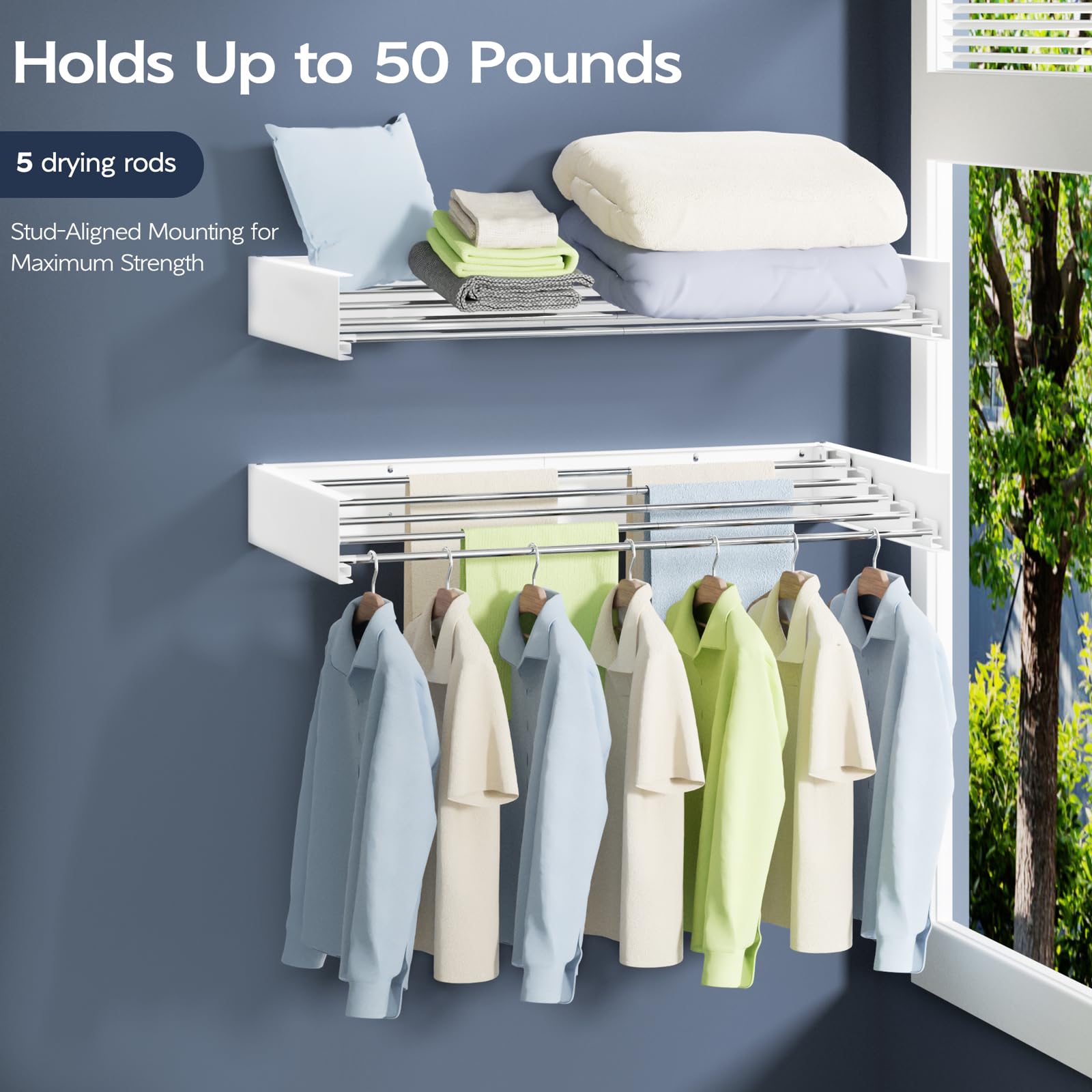 Vikaqi folded flat against wall demonstrating compact storage and clutter reduction