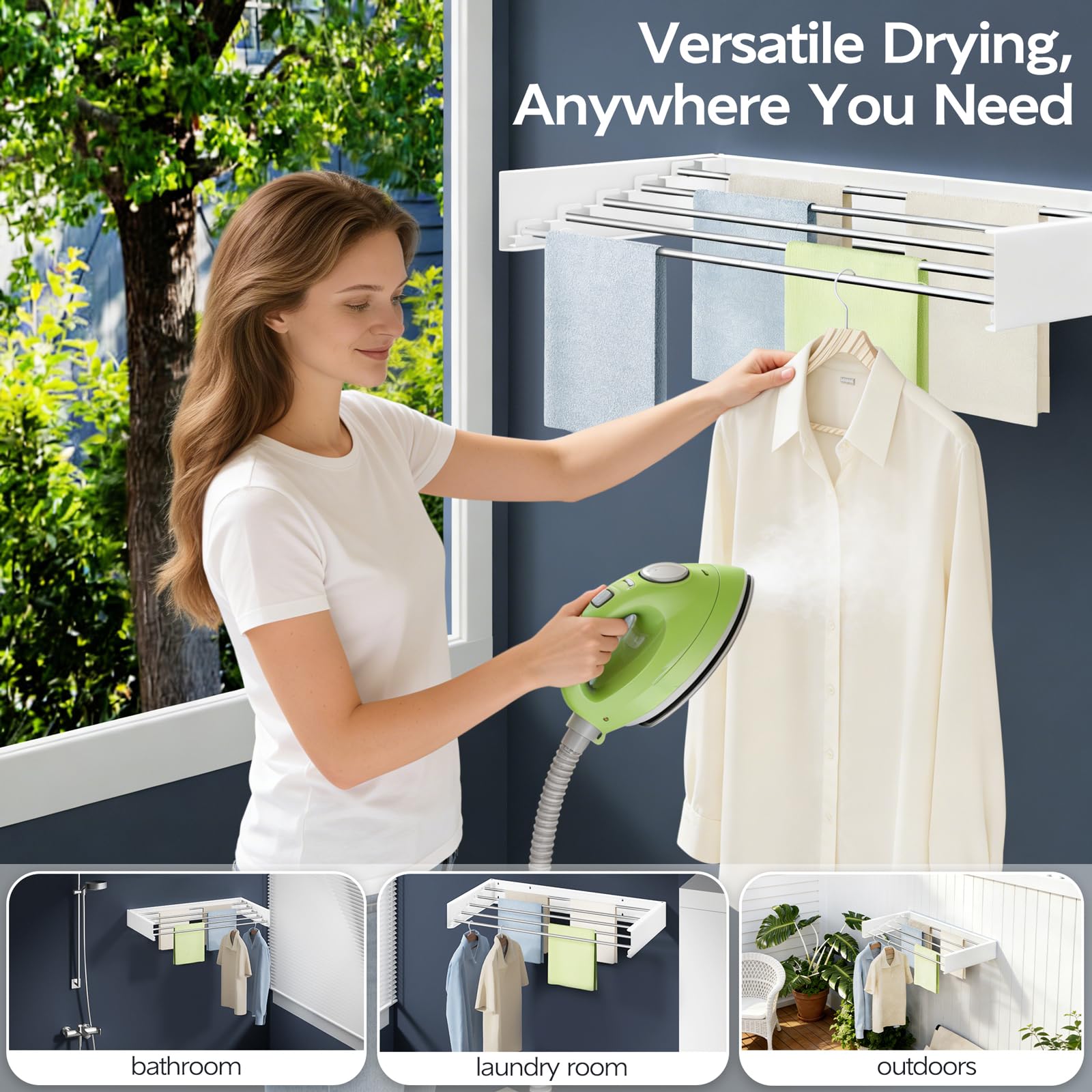 Vikaqi in use with shirts and towels illustrating increased drying capacity