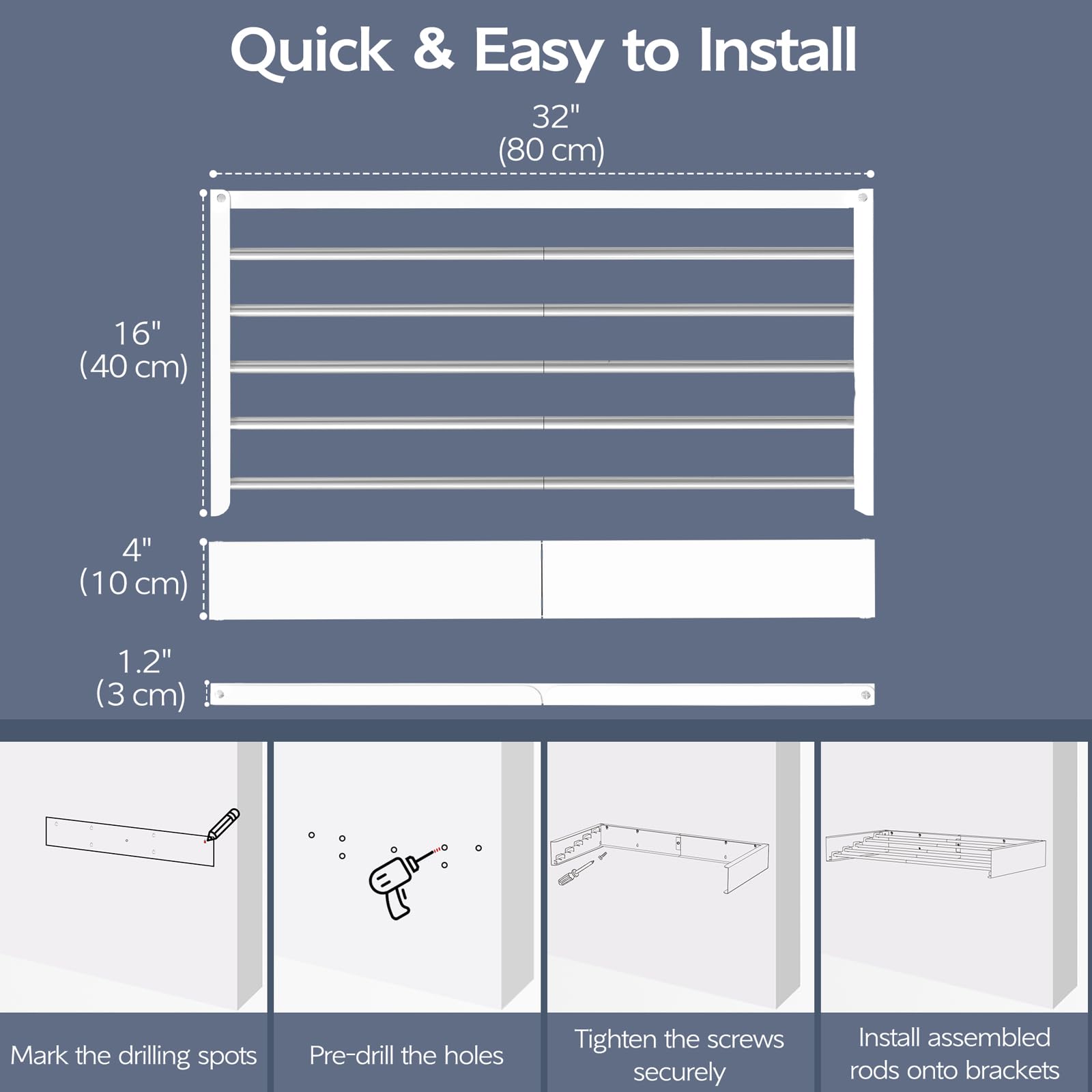 Vikaqi wall template and hardware kit displaying easy, accurate mounting