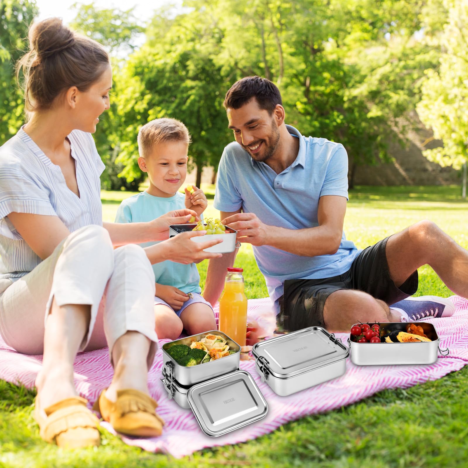 VIKCOLEE filled lunch box displaying meal portioning and reusable benefit
