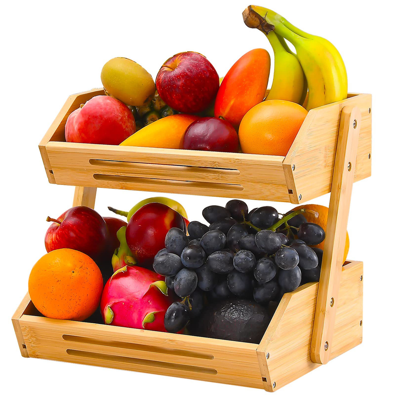 VIKEYHOME basket on kitchen counter with fruit showing space-saving benefit