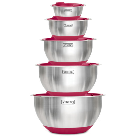 Viking front view of full bowl set showing lids and polished finish benefits organization