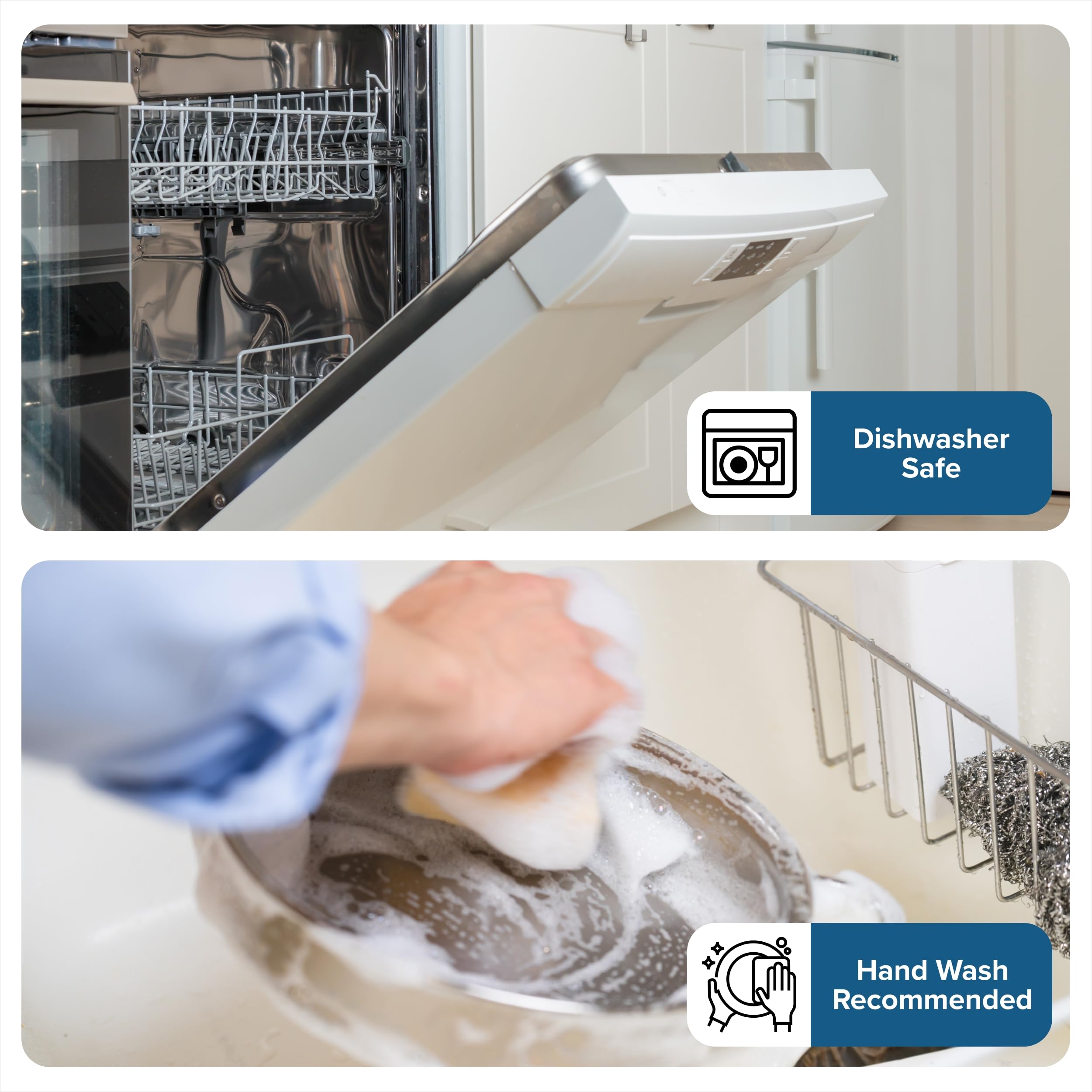 Viking detail of inverted stainless handles demonstrating secure grip and safe oven transfers