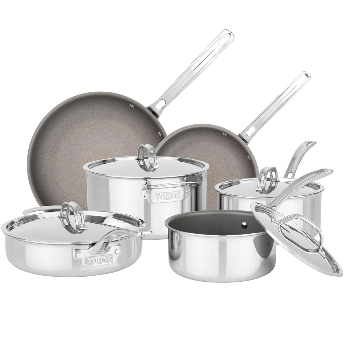 Viking front view of full 10-piece set showing cookware versatility and professional finish