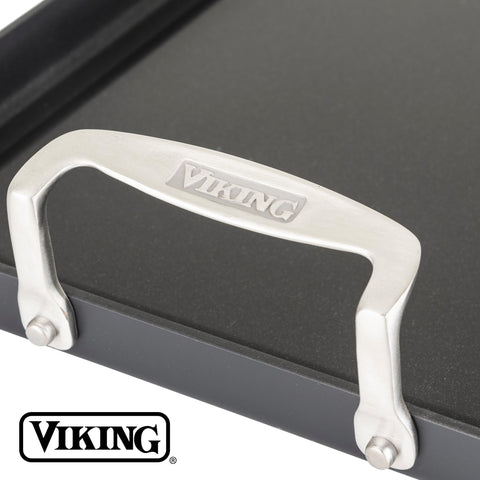 Viking size comparison beside utensils showing 19x11 inch scale for batch cooking benefit