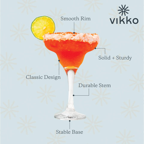 Set of six Vikko margarita glasses on table offering cohesive barware for parties and gatherings