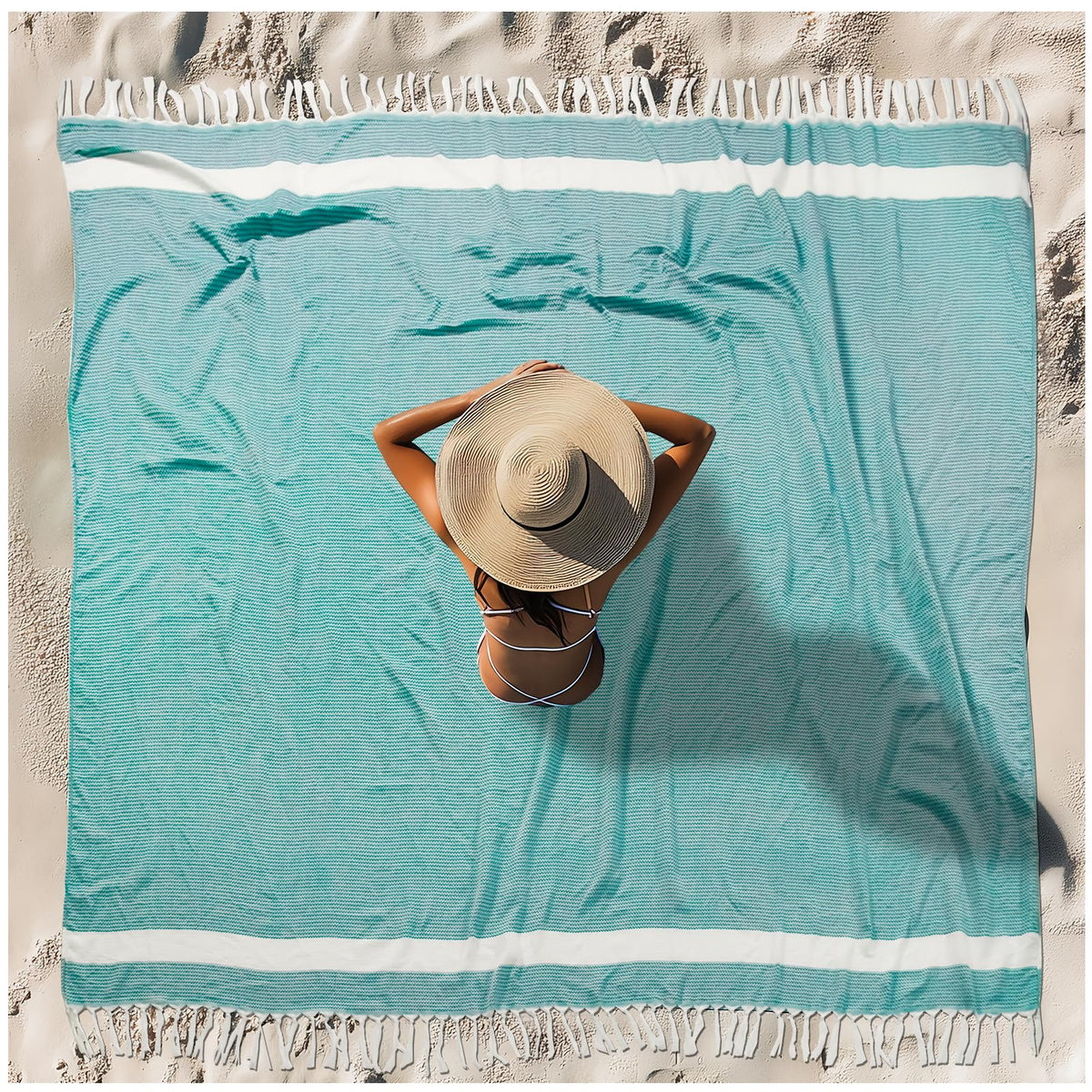 Vikumond flat lay teal towel showing full oversized coverage and comfort