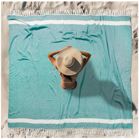 Vikumond flat lay teal towel showing full oversized coverage and comfort