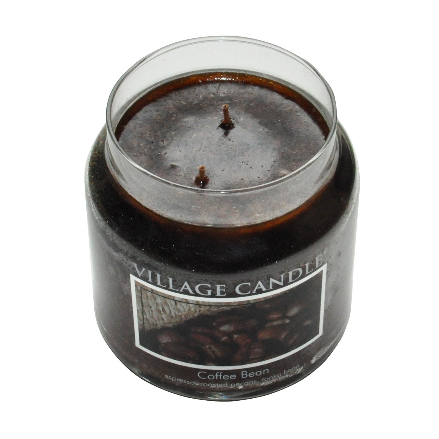 Village Candle dual-wick detail with hand-trimmed cotton wicks for cleaner burn