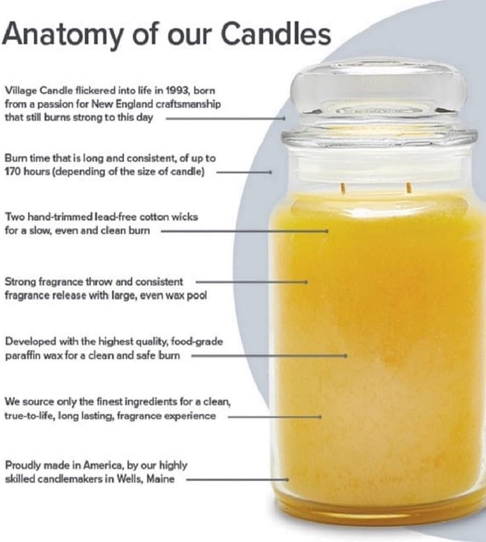 Village Candle in a kitchen setting emitting cozy aroma benefit: inviting atmosphere