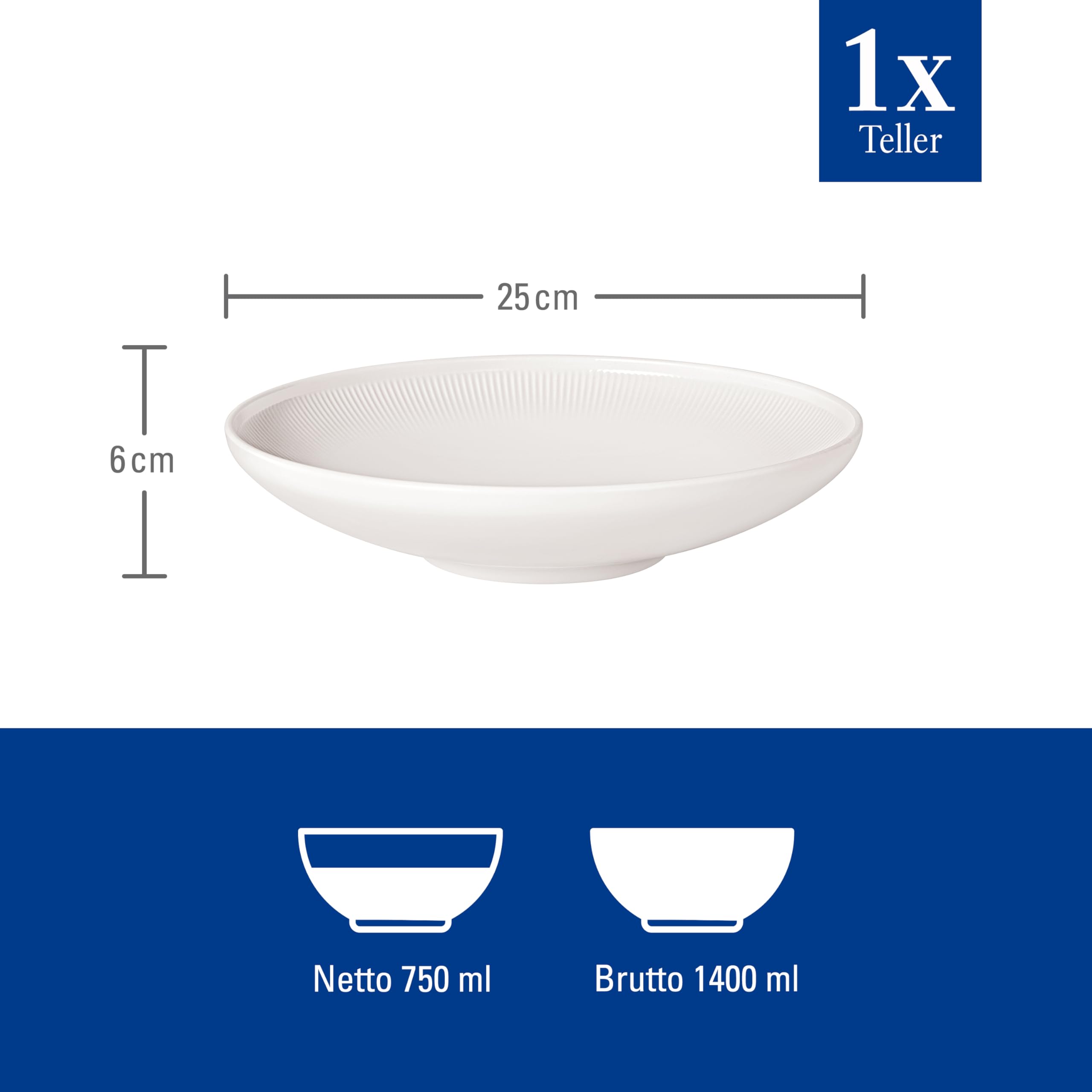 Villeroy & Boch Afina bowl holding pasta showing microwave-safe reheating convenience