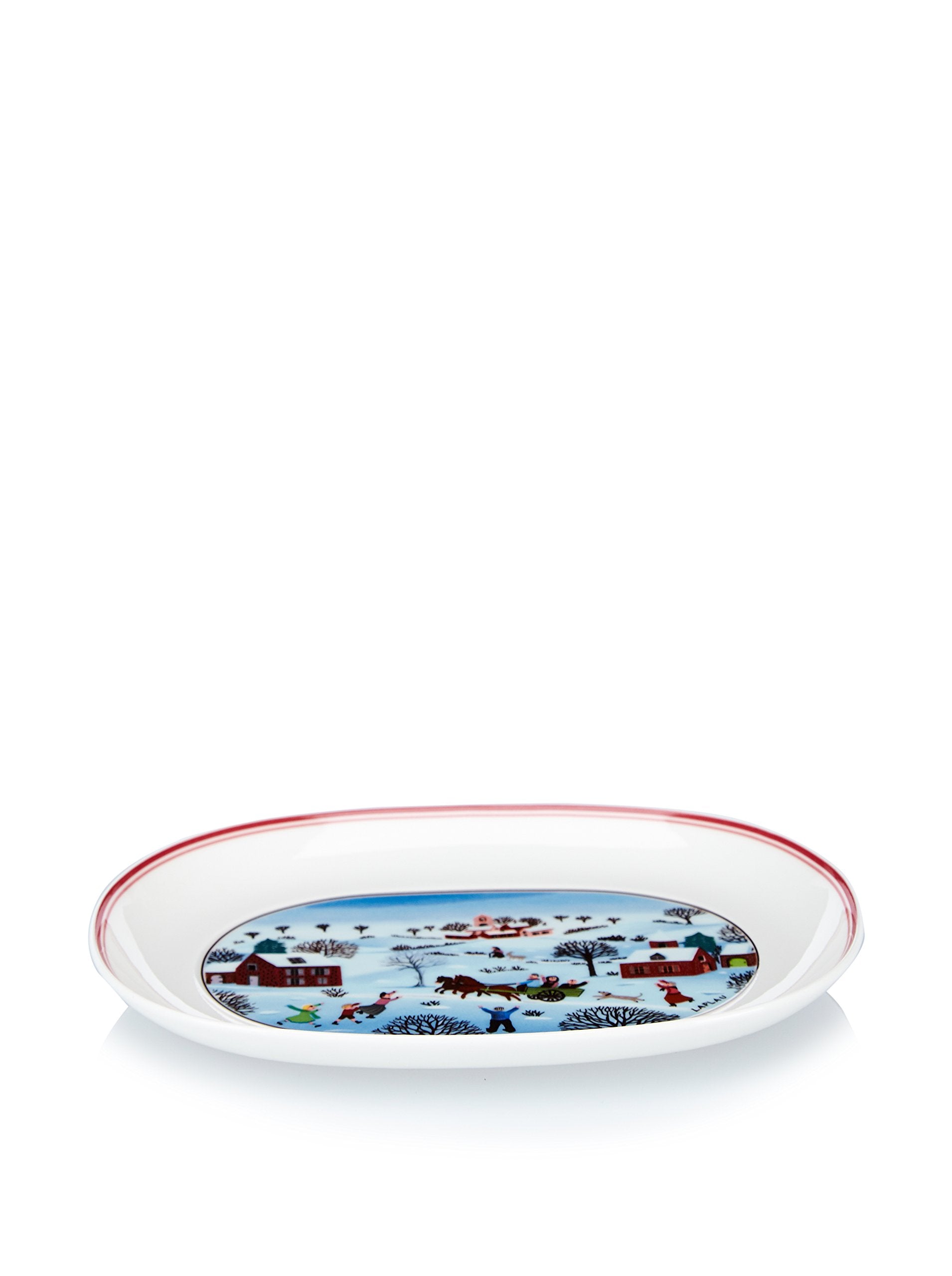 Villeroy & Boch front view platter showing festive village motif and serving use