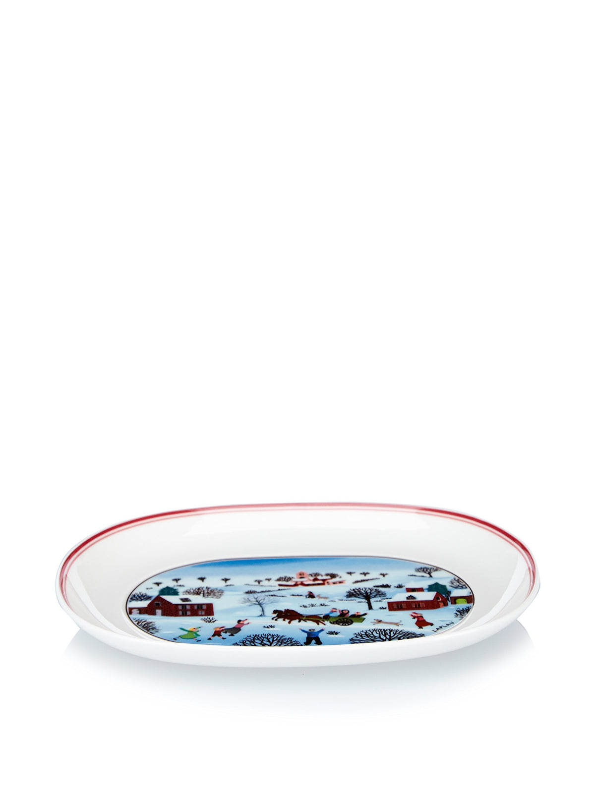 Villeroy & Boch front view platter showing festive village motif and serving use