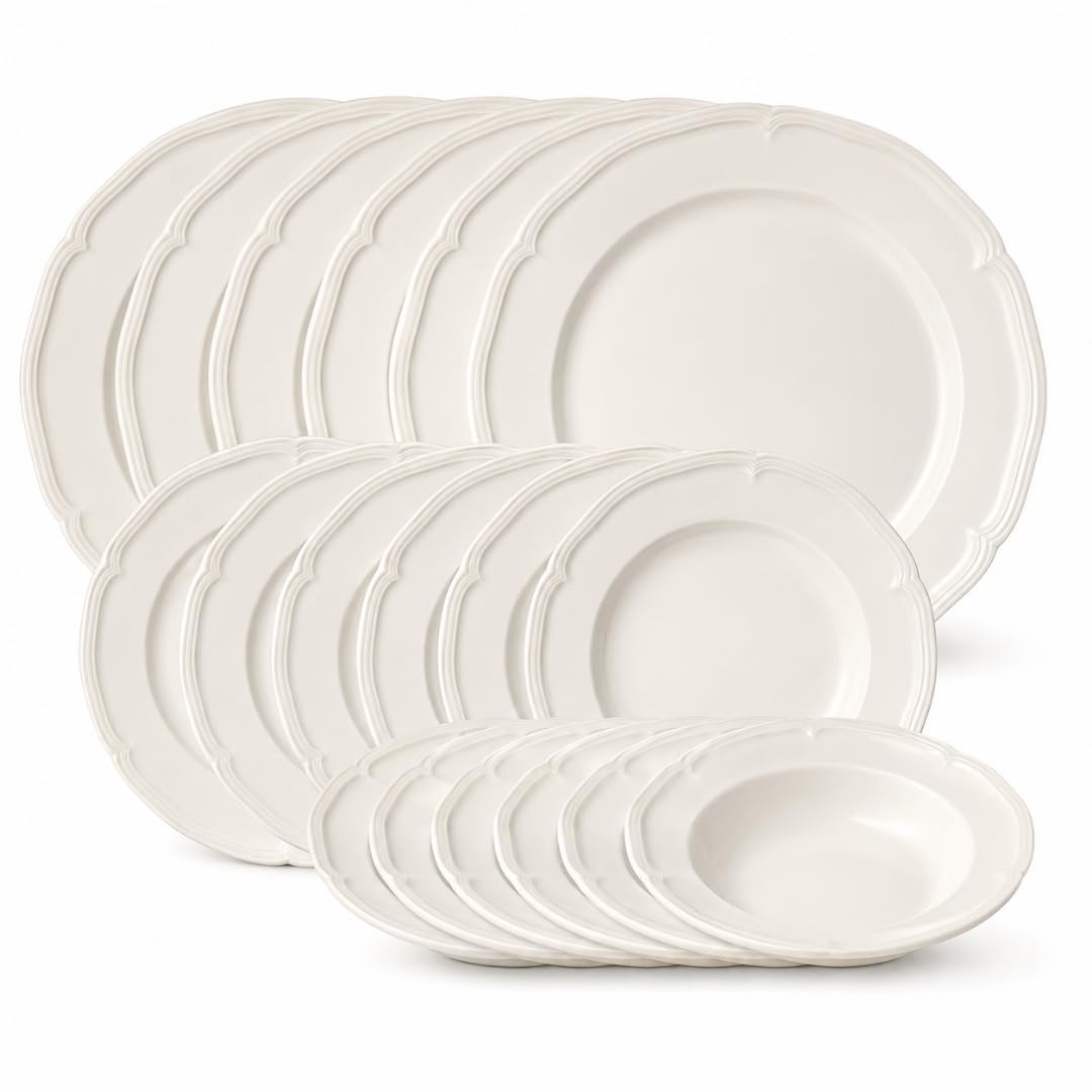 Villeroy & Boch front view of Manoir 18-piece set showing elegant cream finish