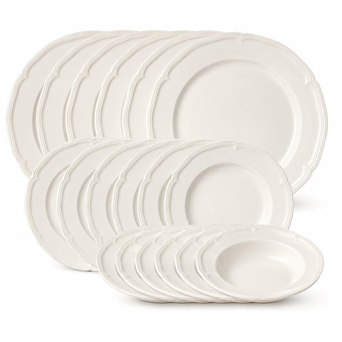 Villeroy & Boch front view of Manoir 18-piece set showing elegant cream finish
