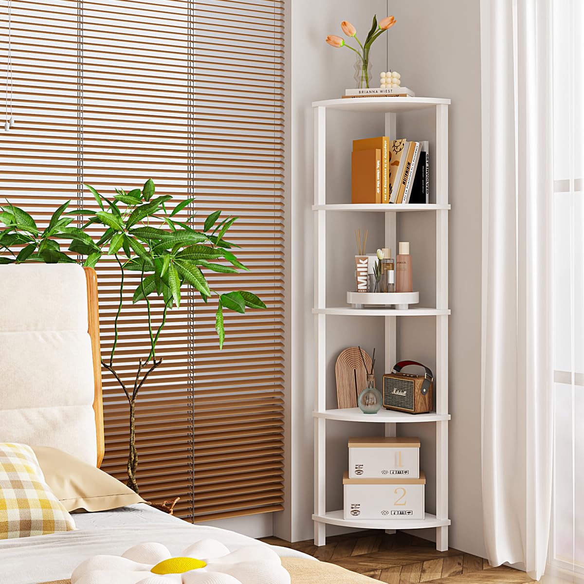VIMBER corner shelf in bedroom setting showing tidy storage and aesthetic boost