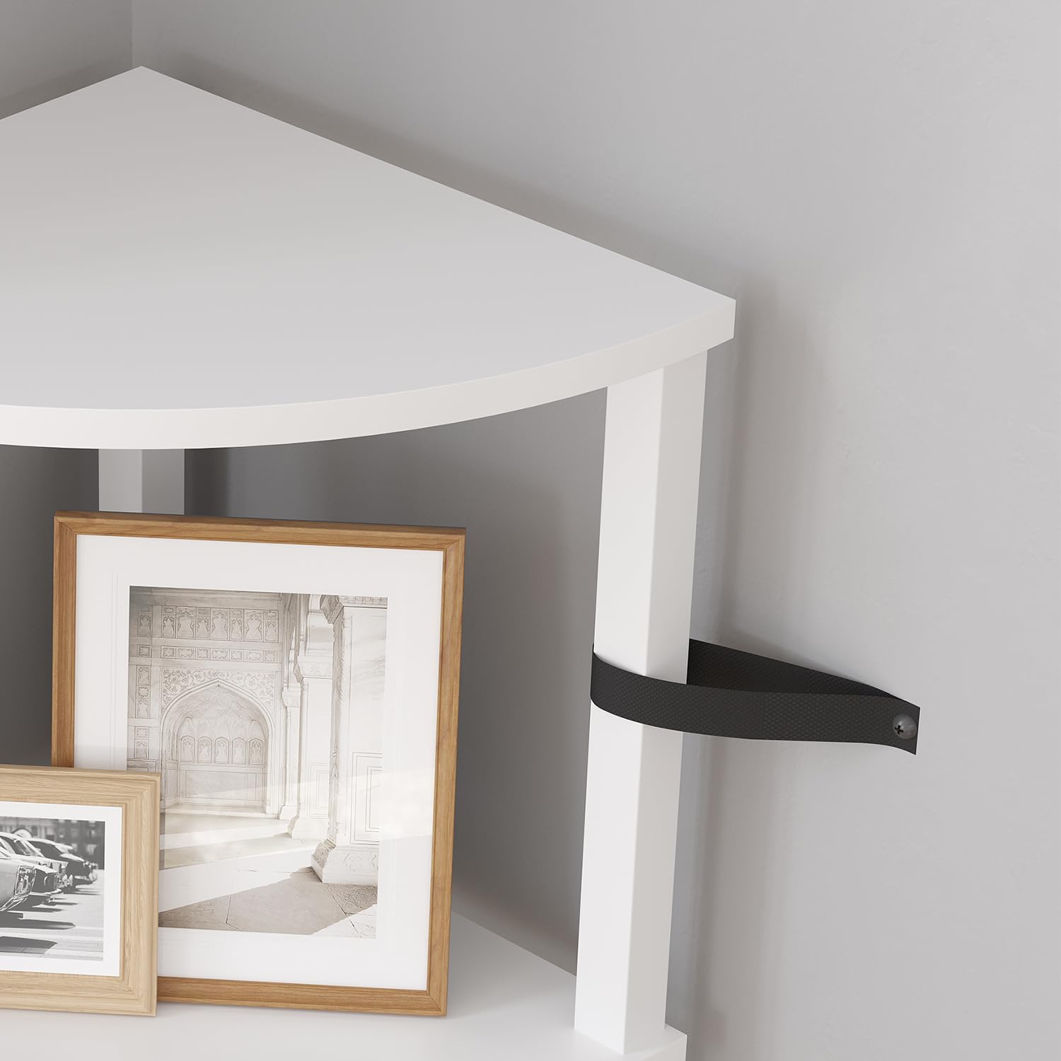 VIMBER shelf next to chair showing scale and compact footprint benefit