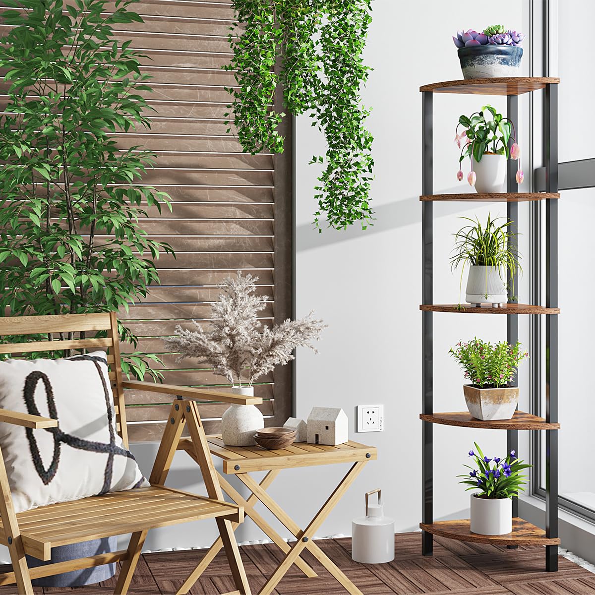 VIMBER shelf beside chair showing scale and how it fits small spaces