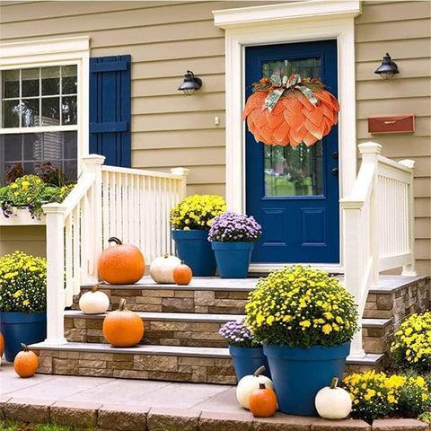 Vimoocla wreath hung on a front door creating welcoming autumn atmosphere