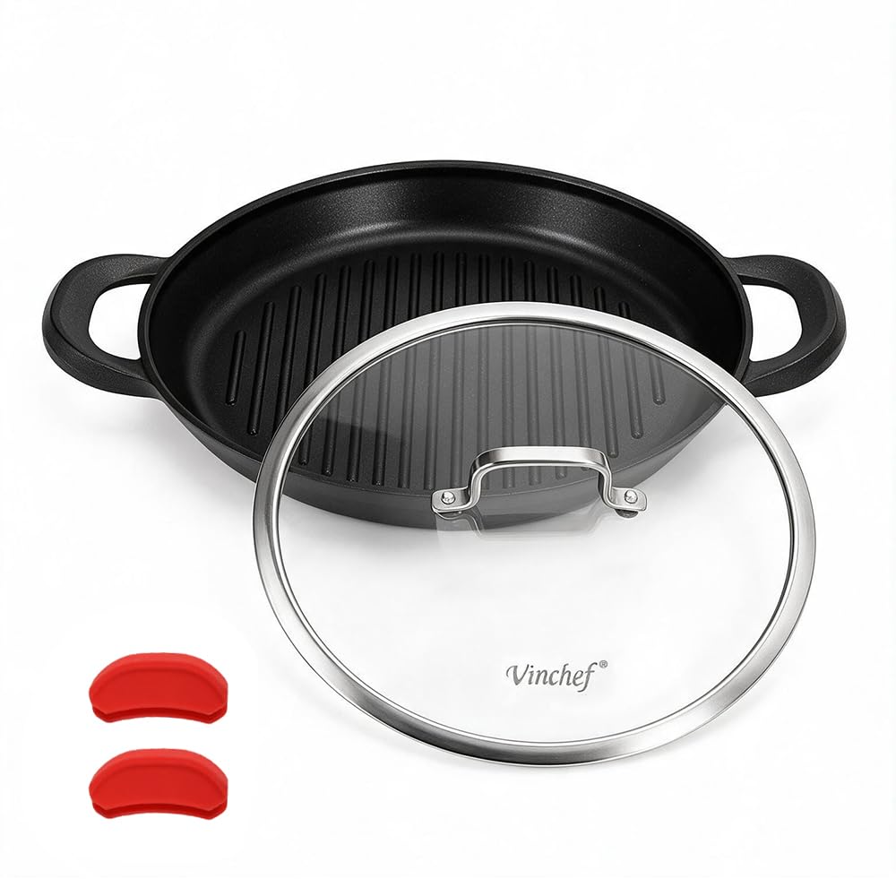 Vinchef grill pan front packaging showing box and product benefits