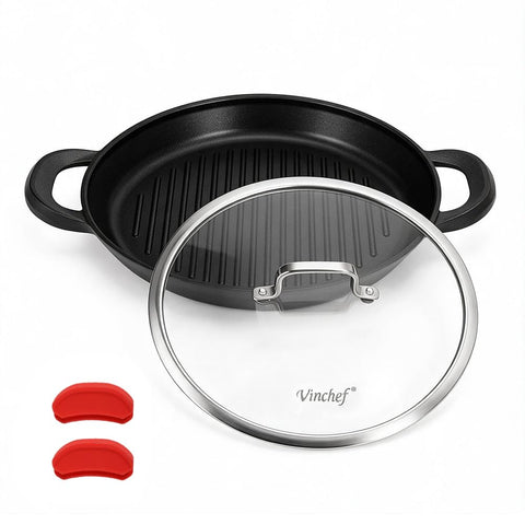 Vinchef grill pan front packaging showing box and product benefits
