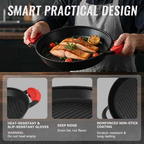 Vinchef grill pan with lid on trapping moisture for juicier food