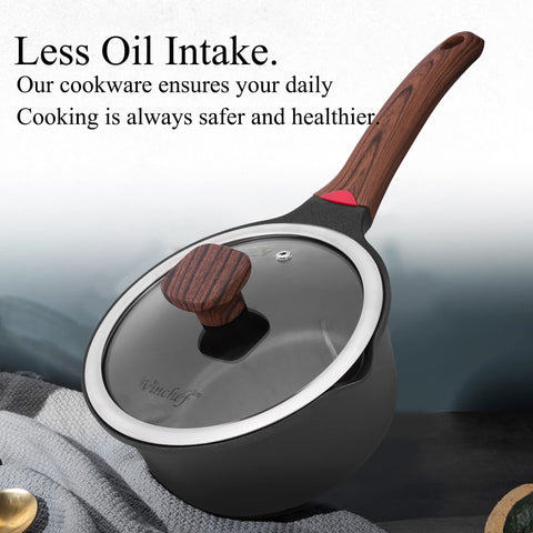 Vinchef saucepan staged in kitchen lifestyle scene suggesting everyday cooking convenience
