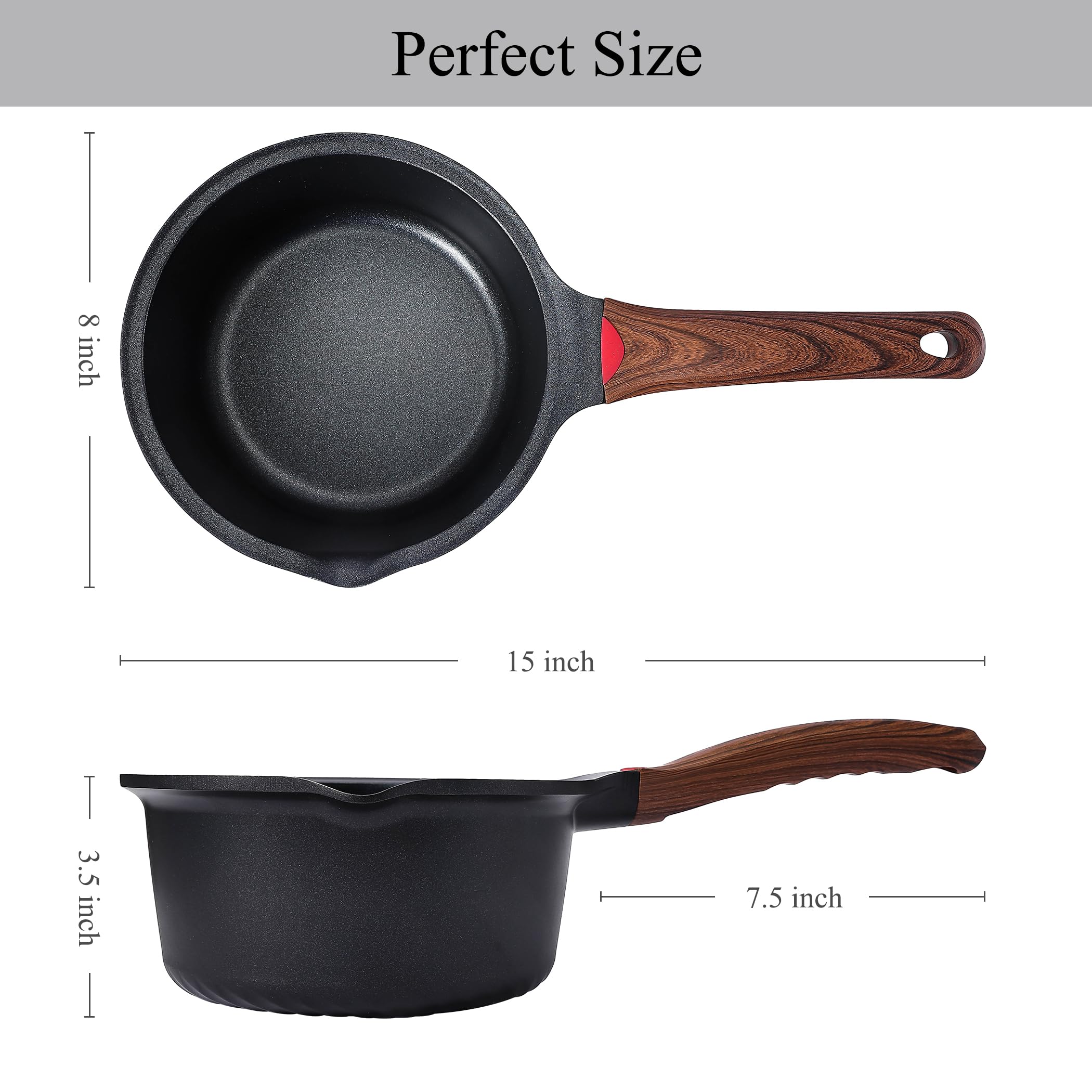 Vinchef saucepan beside measuring cup to show 2-quart scale for portion planning