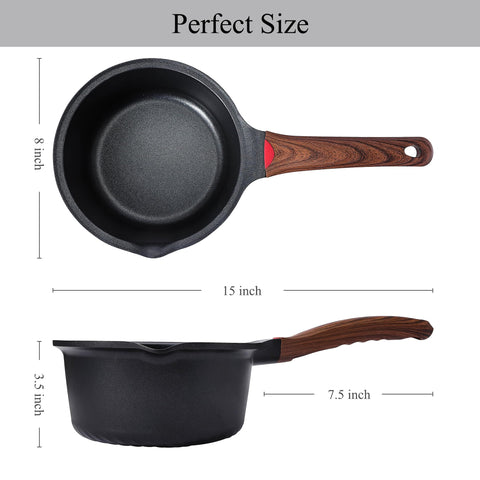 Vinchef saucepan beside measuring cup to show 2-quart scale for portion planning