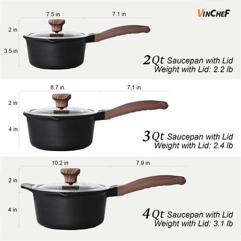 Vinchef set beside measuring cup showing 2/3/4 QT sizes for portion planning benefit