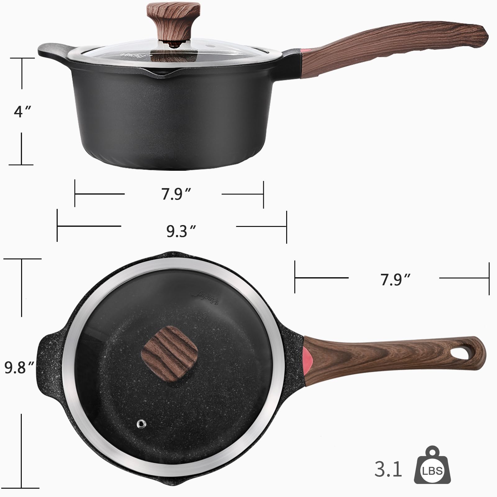 Vinchef saucepan beside a wooden spoon showing true 4-quart size for family portions