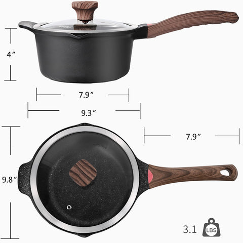 Vinchef saucepan beside a wooden spoon showing true 4-quart size for family portions