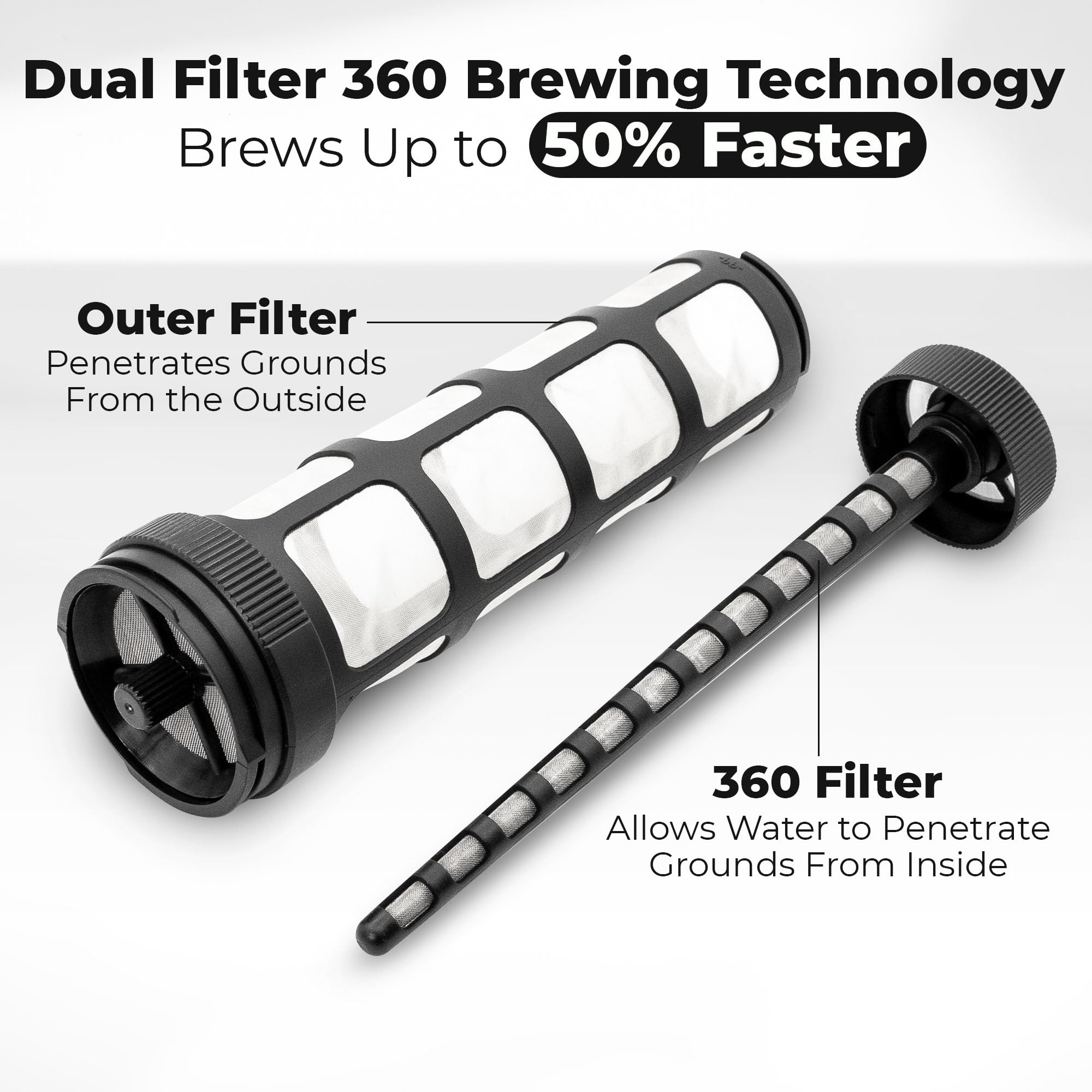 VINCI dual-filter close-up highlighting even extraction and no grit