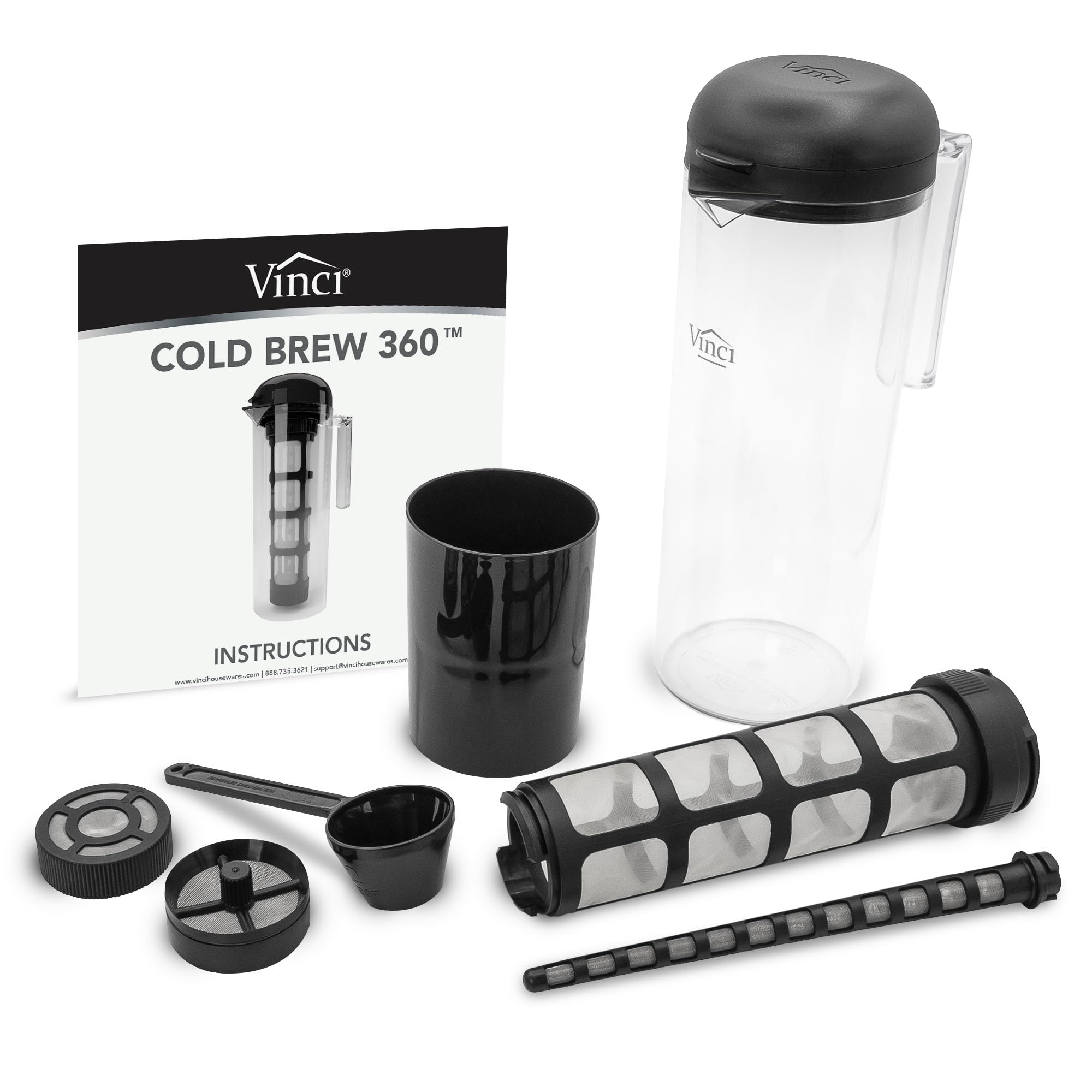 VINCI top-down filled pitcher view showing full batch and easy storage