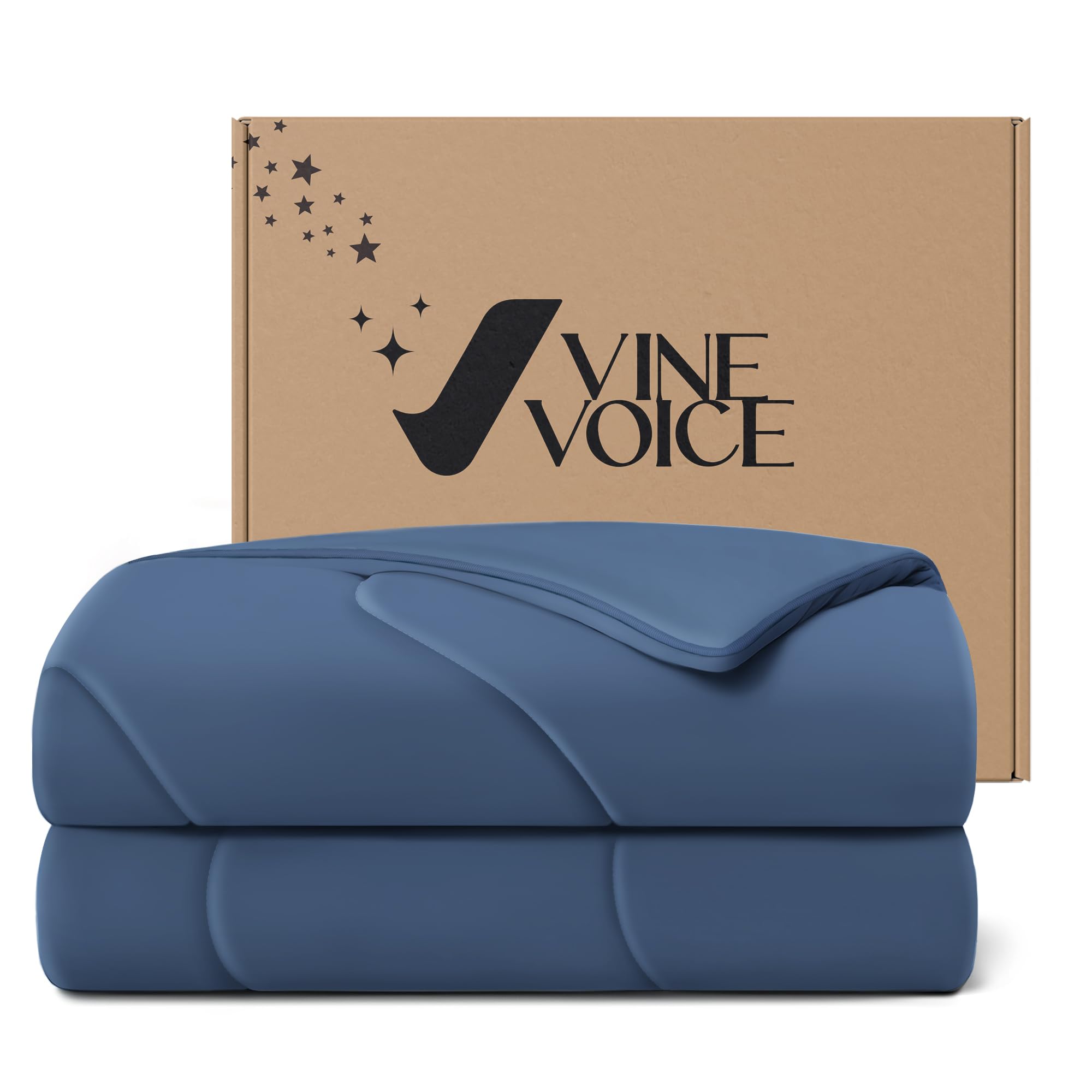 Vine Voice front view of midnight blue comforter showing clean edge details and cooling look