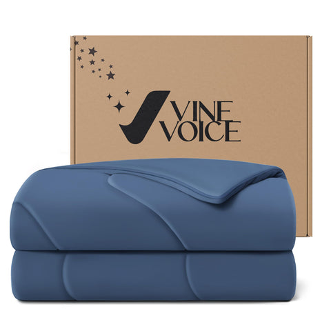 Vine Voice front view of midnight blue comforter showing clean edge details and cooling look