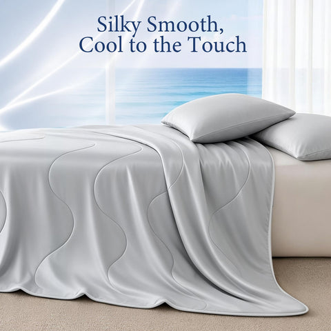 Vine Voice comforter spread on queen bed in modern bedroom for restful cooler sleep