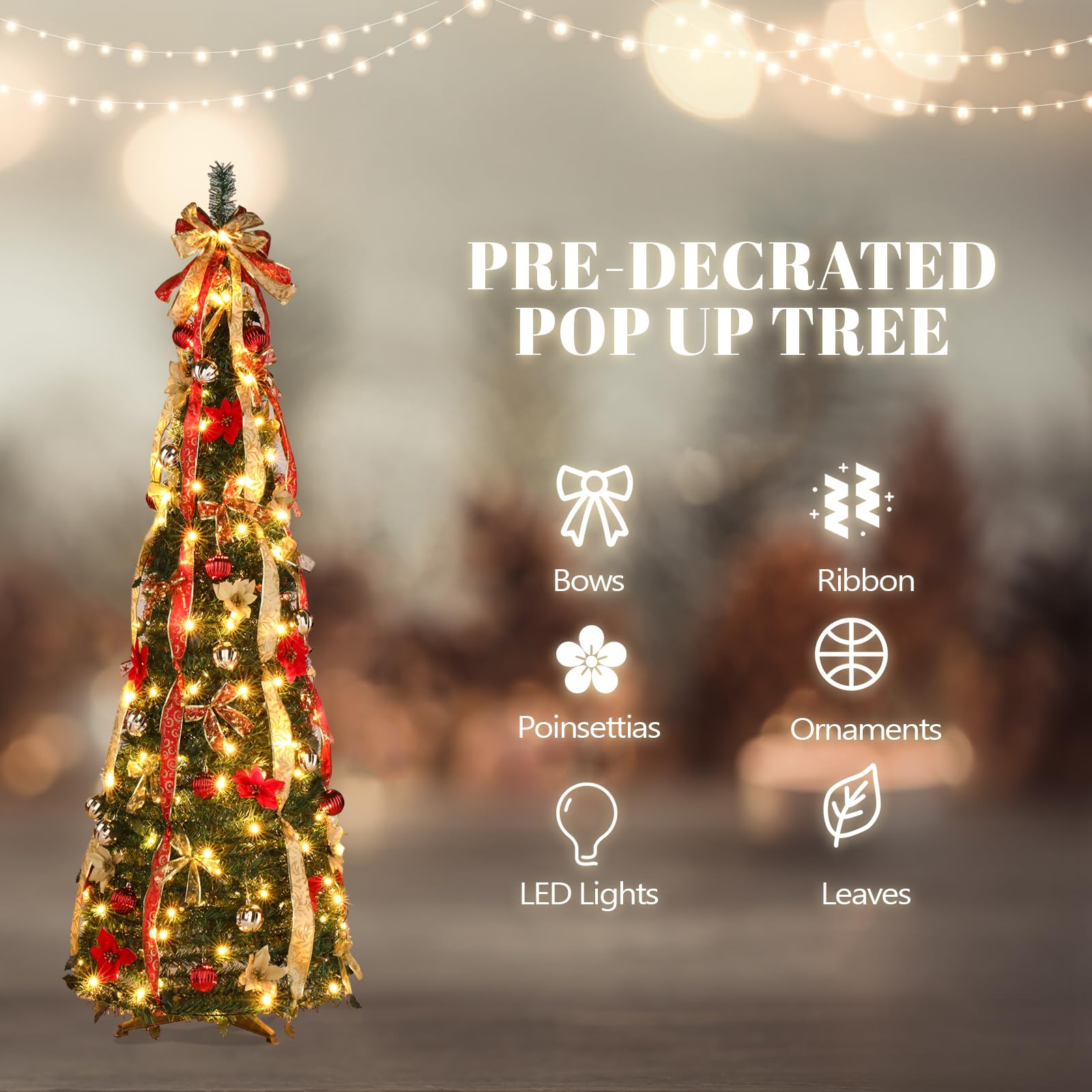VINGLI tree lit in evening creating warm ambiance with built-in LEDs for mood
