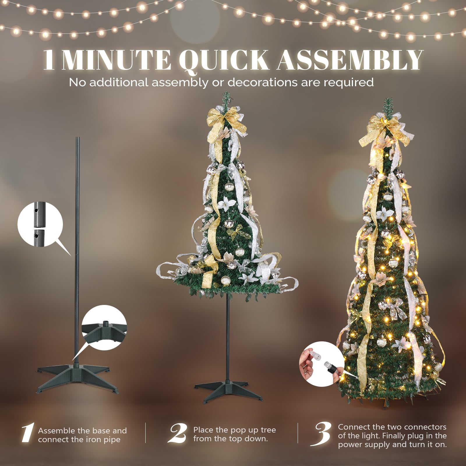 VINGLI tree lit in a room, warm white LEDs create cozy atmosphere